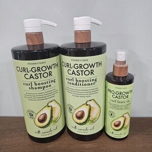 PHARM to TABLE Curl-Growth Castor Shampoo Conditioner Leave-In for Curly Hair